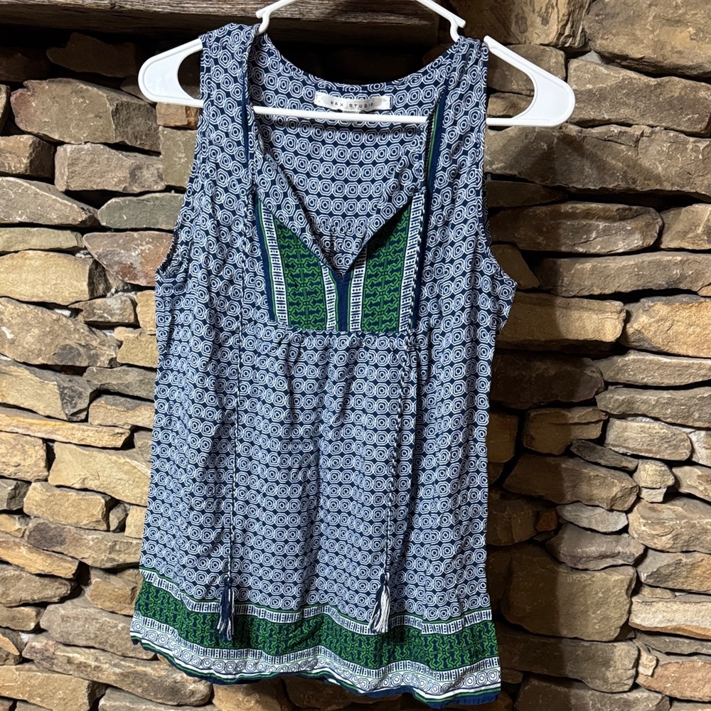Max Studio Blue and Green Patterned Women's Top